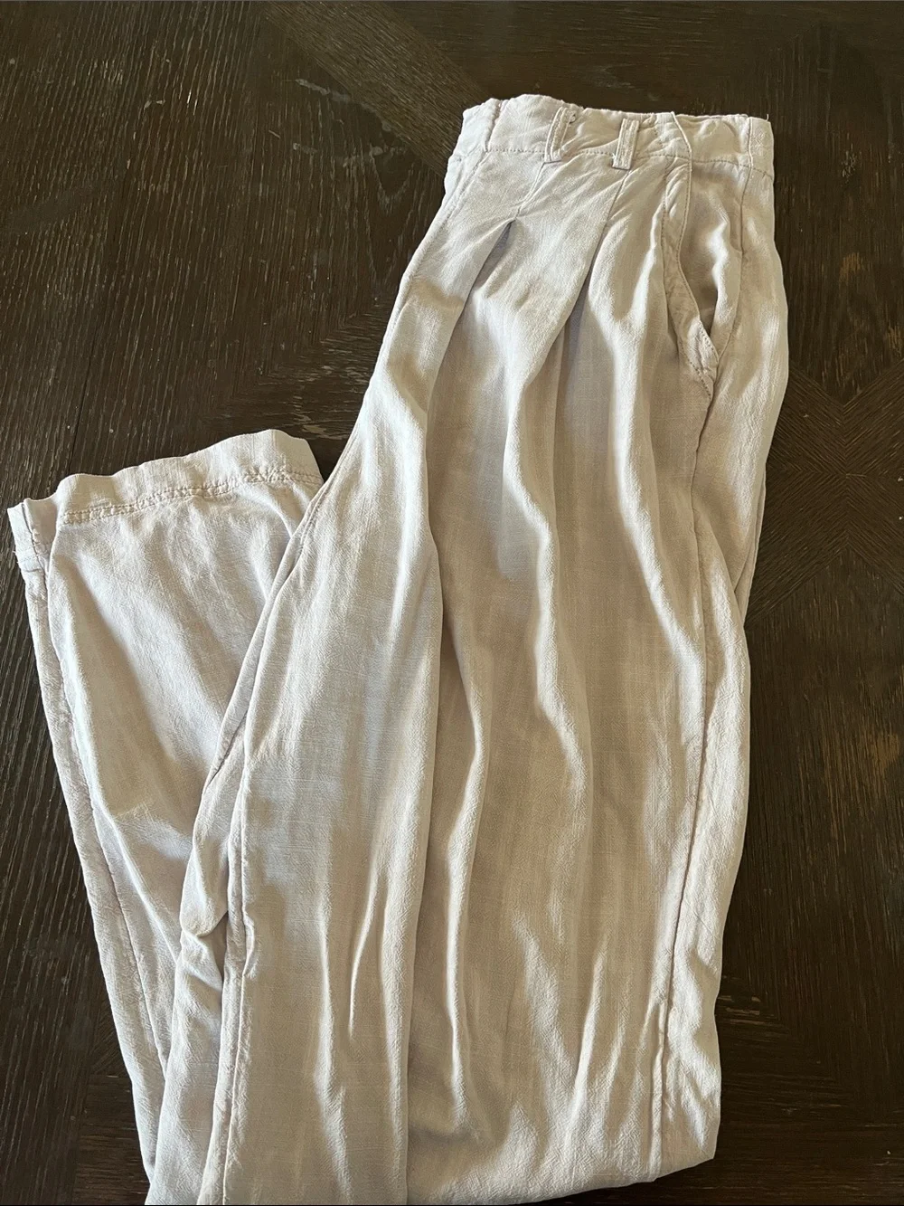 Free People Light Beige Relaxed Pleated Trousers